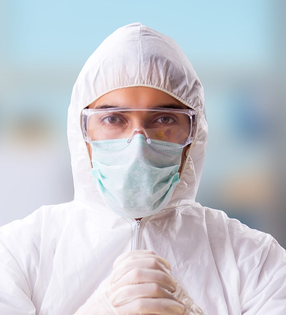 Man in cleanroom clothes